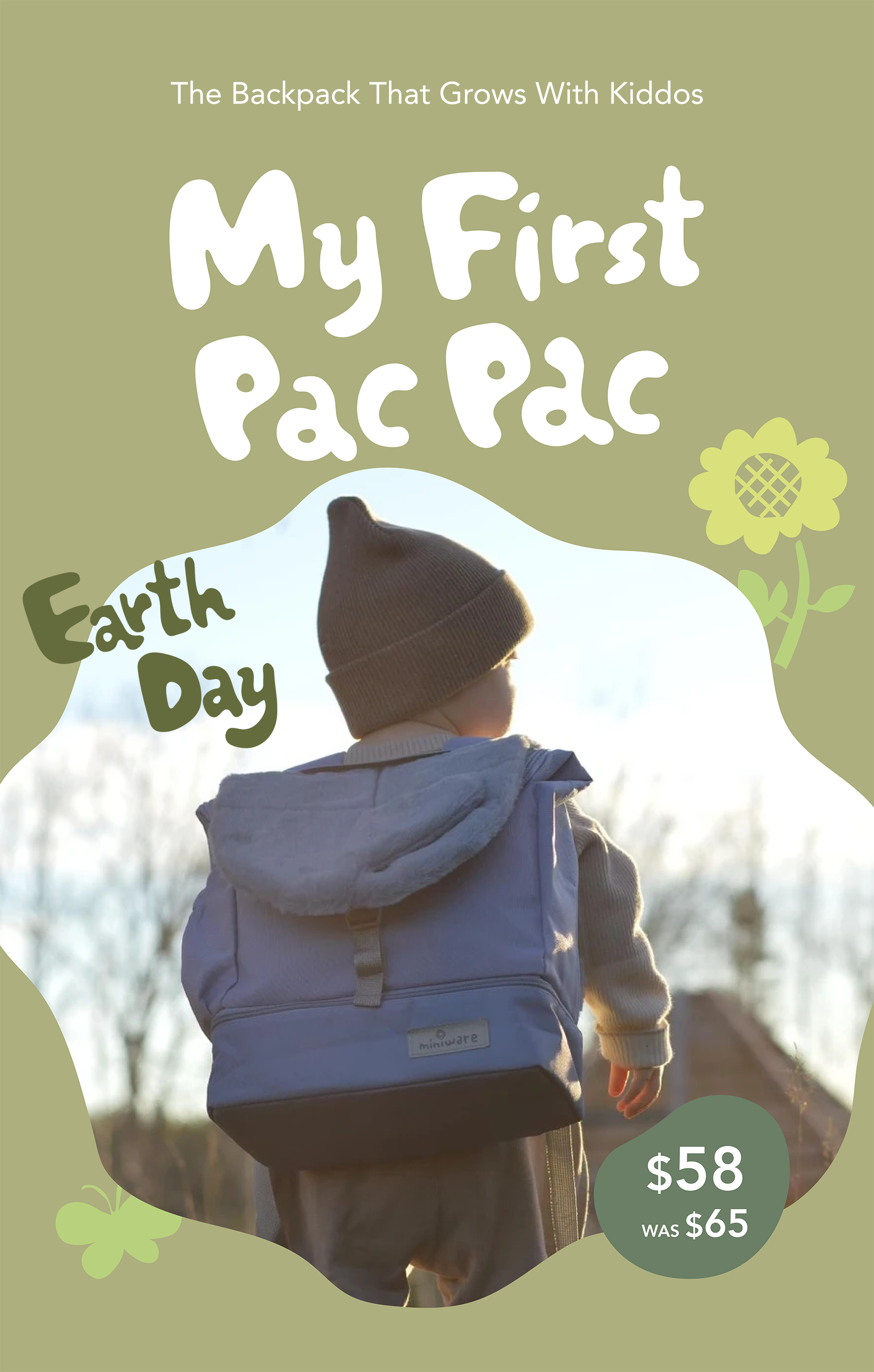 image of child wearing My First Pac Pac, a children's backpack that adapts to your kiddo