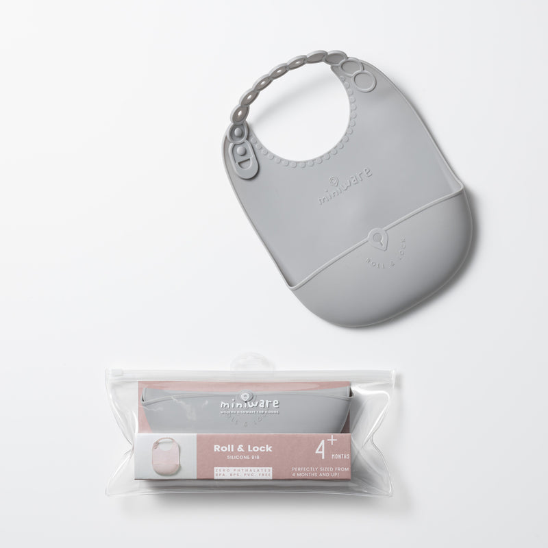 Roll & Lock silicone bib Dove Grey